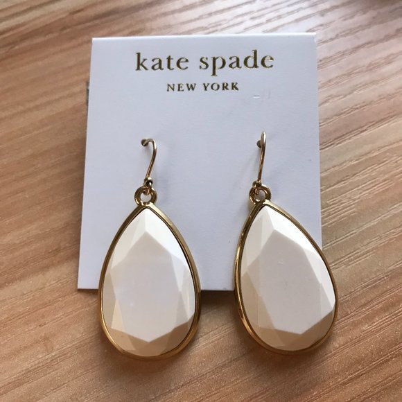 kate spade Jewelry - New Kate Spade Gold-Tone White Teardrop Earrings
